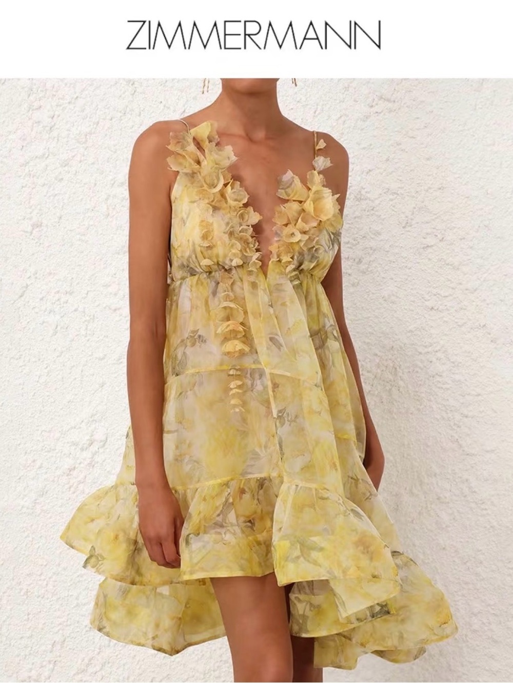 Zimmermann Harmony Draped Silk Mini Dress In Yellow Peony
